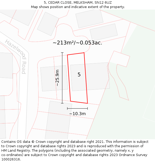 5, CEDAR CLOSE, MELKSHAM, SN12 6UZ: Plot and title map