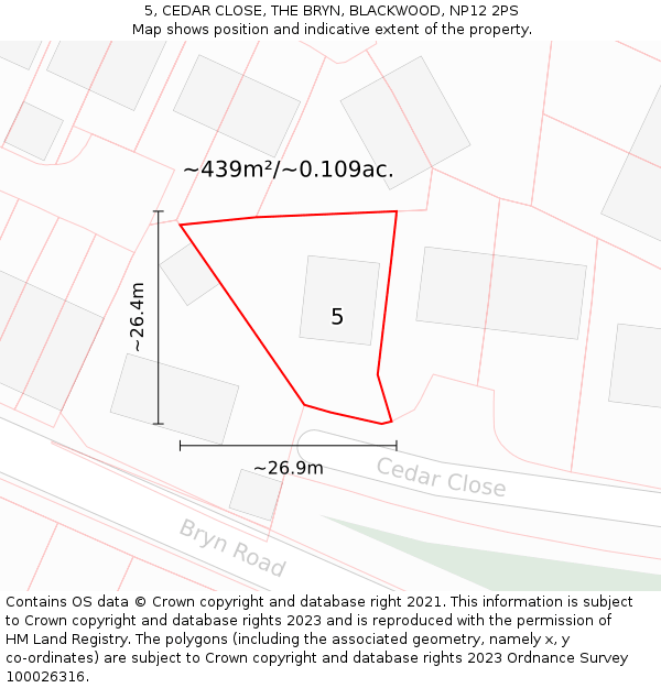 5, CEDAR CLOSE, THE BRYN, BLACKWOOD, NP12 2PS: Plot and title map