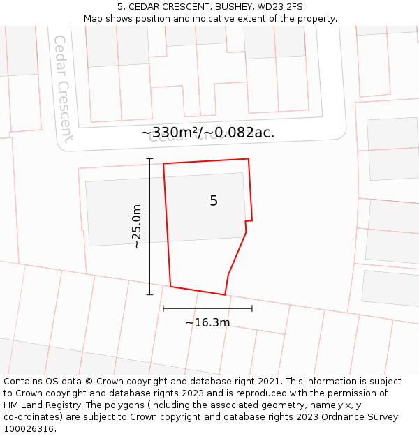 5, CEDAR CRESCENT, BUSHEY, WD23 2FS: Plot and title map