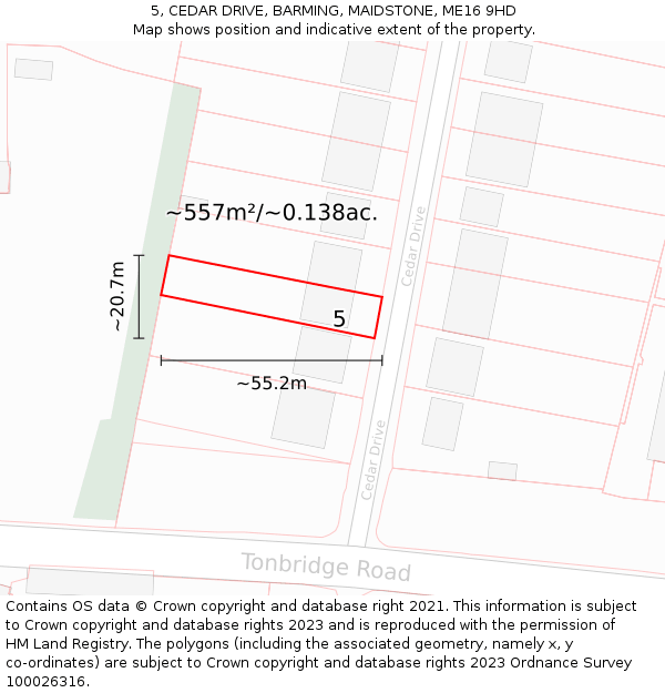 5, CEDAR DRIVE, BARMING, MAIDSTONE, ME16 9HD: Plot and title map