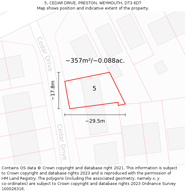 5, CEDAR DRIVE, PRESTON, WEYMOUTH, DT3 6DT: Plot and title map