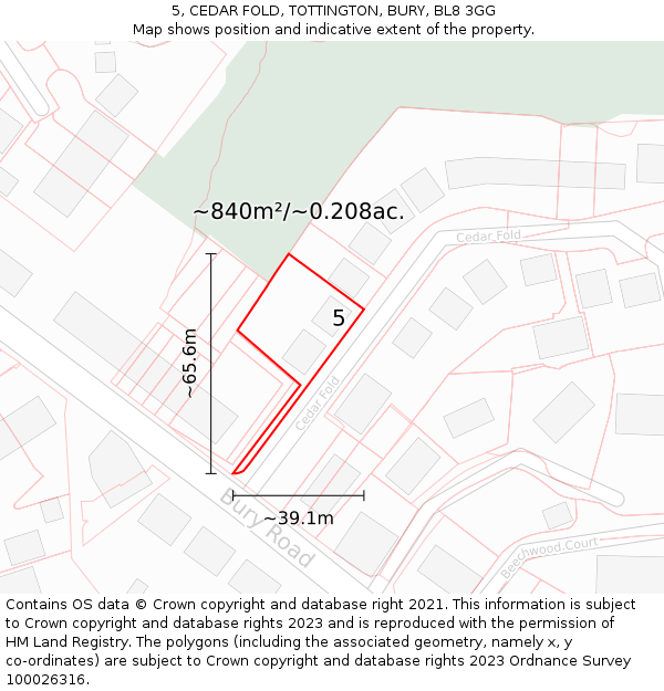 5, CEDAR FOLD, TOTTINGTON, BURY, BL8 3GG: Plot and title map