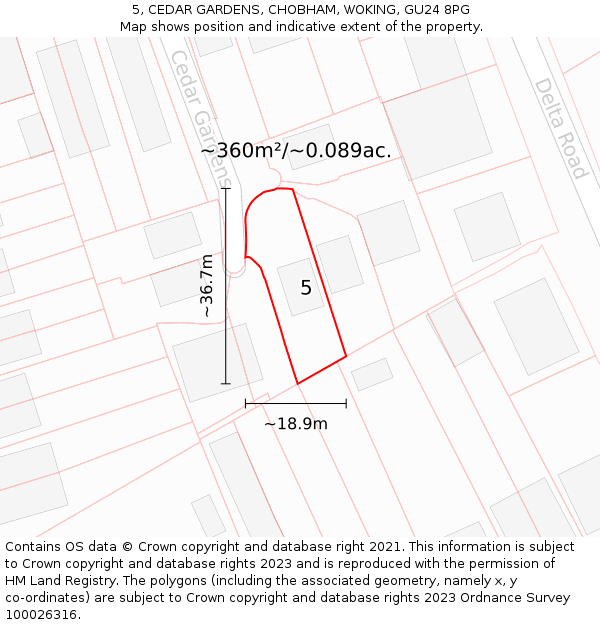 5, CEDAR GARDENS, CHOBHAM, WOKING, GU24 8PG: Plot and title map