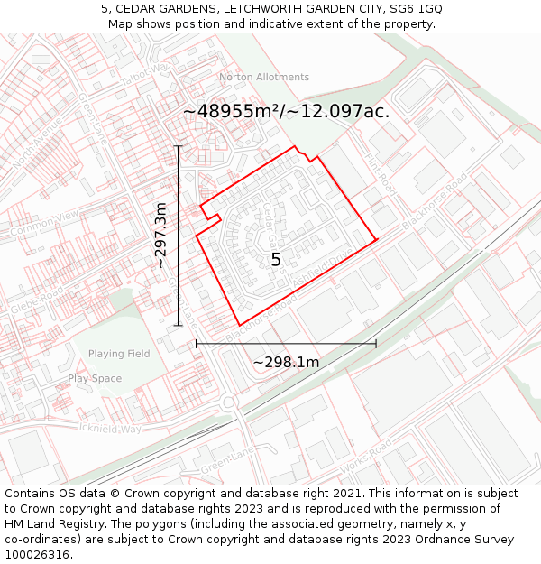 5, CEDAR GARDENS, LETCHWORTH GARDEN CITY, SG6 1GQ: Plot and title map