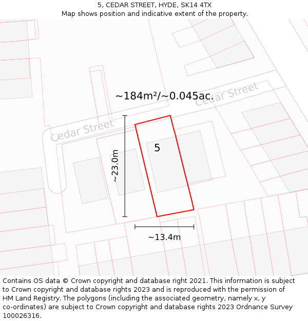 5, CEDAR STREET, HYDE, SK14 4TX: Plot and title map