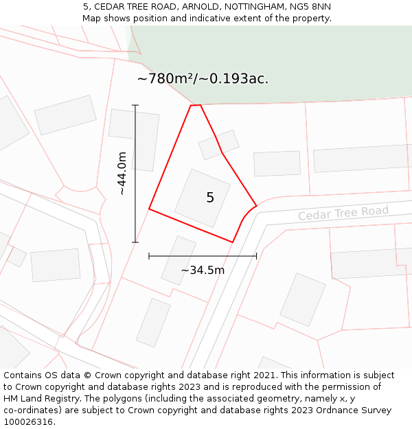 5, CEDAR TREE ROAD, ARNOLD, NOTTINGHAM, NG5 8NN: Plot and title map