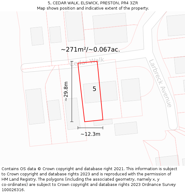 5, CEDAR WALK, ELSWICK, PRESTON, PR4 3ZR: Plot and title map