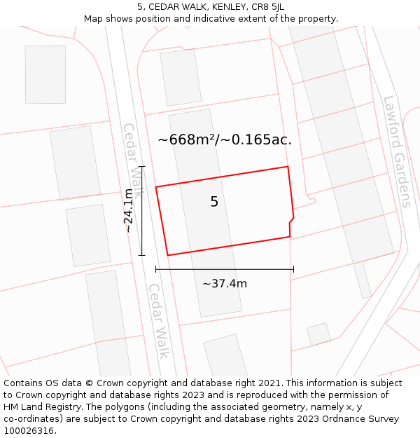 5, CEDAR WALK, KENLEY, CR8 5JL: Plot and title map