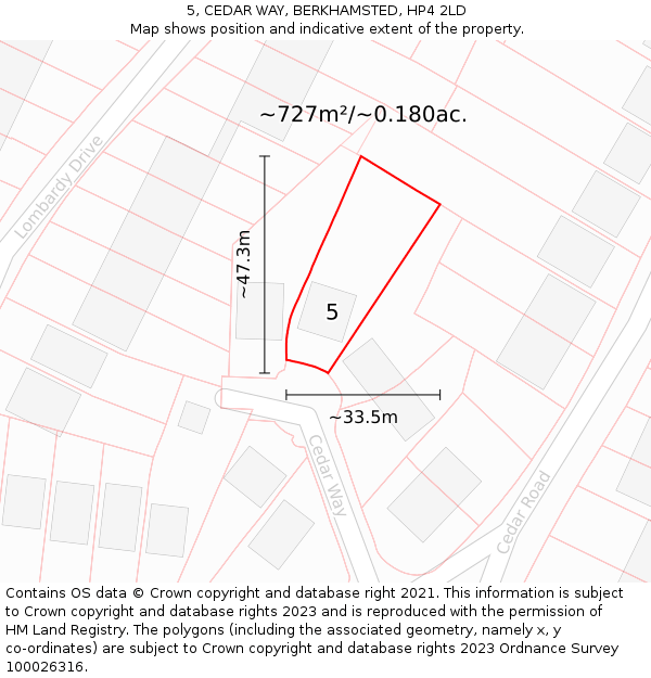 5, CEDAR WAY, BERKHAMSTED, HP4 2LD: Plot and title map