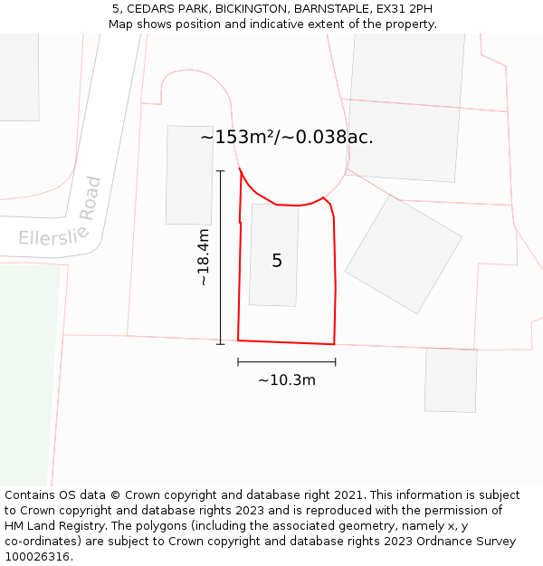 5, CEDARS PARK, BICKINGTON, BARNSTAPLE, EX31 2PH: Plot and title map