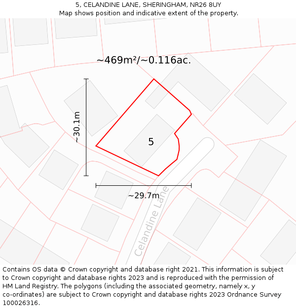 5, CELANDINE LANE, SHERINGHAM, NR26 8UY: Plot and title map