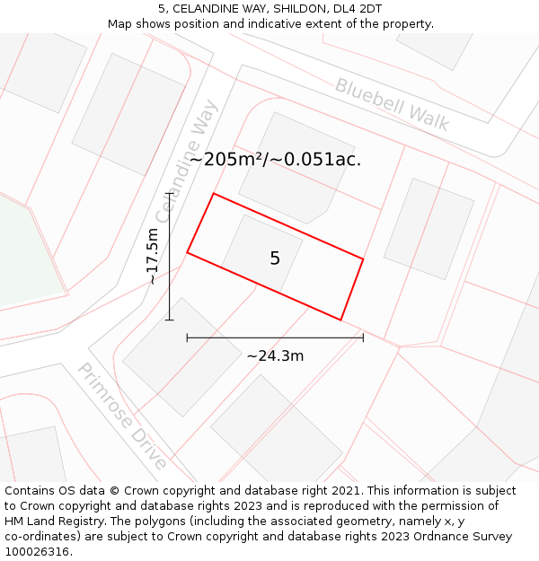 5, CELANDINE WAY, SHILDON, DL4 2DT: Plot and title map