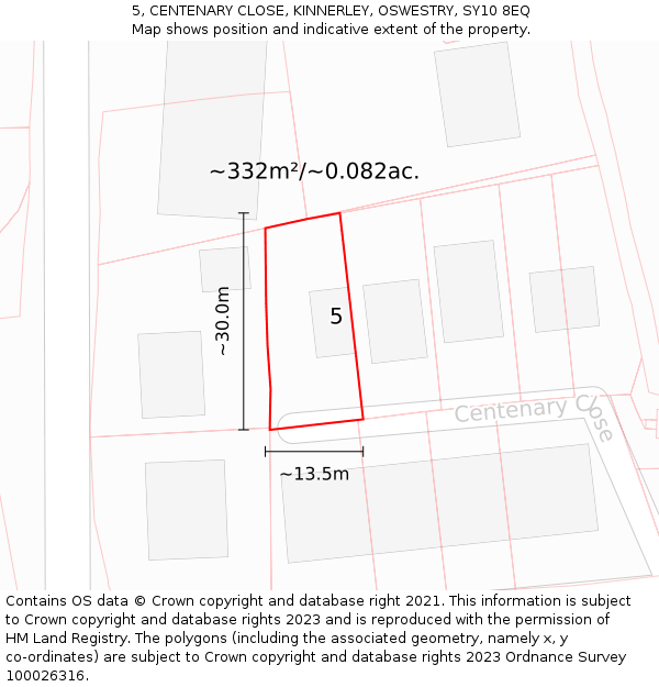 5, CENTENARY CLOSE, KINNERLEY, OSWESTRY, SY10 8EQ: Plot and title map