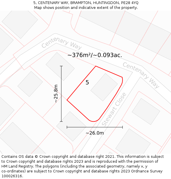 5, CENTENARY WAY, BRAMPTON, HUNTINGDON, PE28 4YQ: Plot and title map