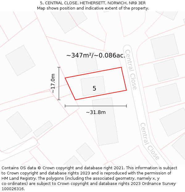 5, CENTRAL CLOSE, HETHERSETT, NORWICH, NR9 3ER: Plot and title map