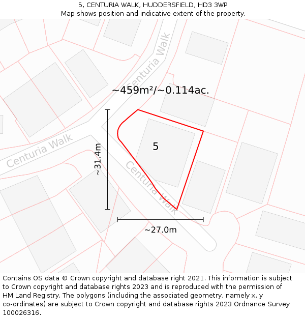 5, CENTURIA WALK, HUDDERSFIELD, HD3 3WP: Plot and title map