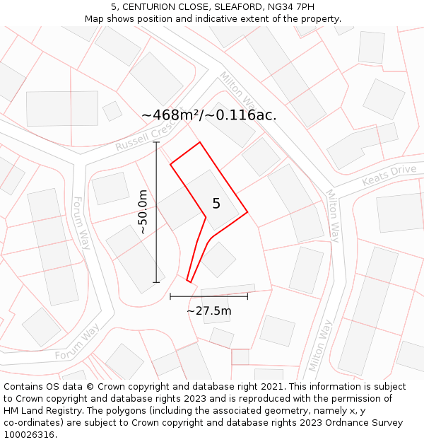 5, CENTURION CLOSE, SLEAFORD, NG34 7PH: Plot and title map