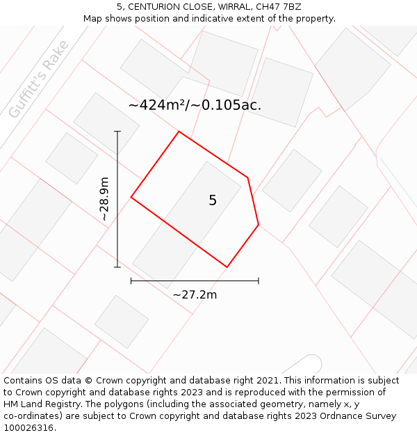 5, CENTURION CLOSE, WIRRAL, CH47 7BZ: Plot and title map