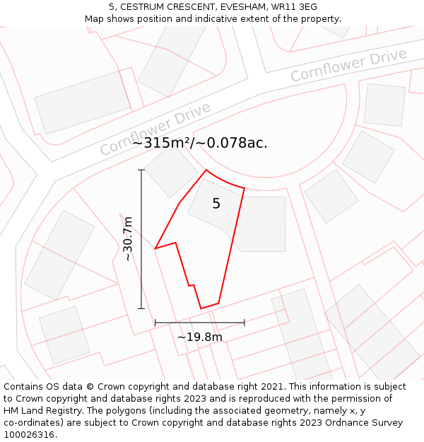 5, CESTRUM CRESCENT, EVESHAM, WR11 3EG: Plot and title map