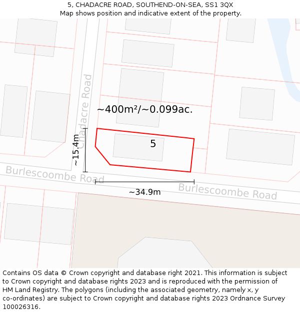 5, CHADACRE ROAD, SOUTHEND-ON-SEA, SS1 3QX: Plot and title map