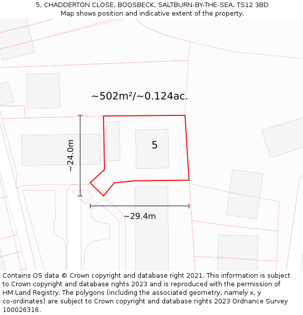 5, CHADDERTON CLOSE, BOOSBECK, SALTBURN-BY-THE-SEA, TS12 3BD: Plot and title map