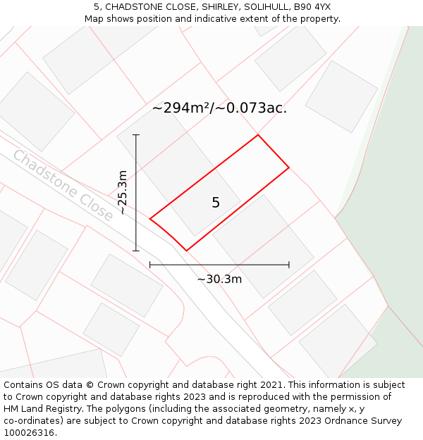 5, CHADSTONE CLOSE, SHIRLEY, SOLIHULL, B90 4YX: Plot and title map