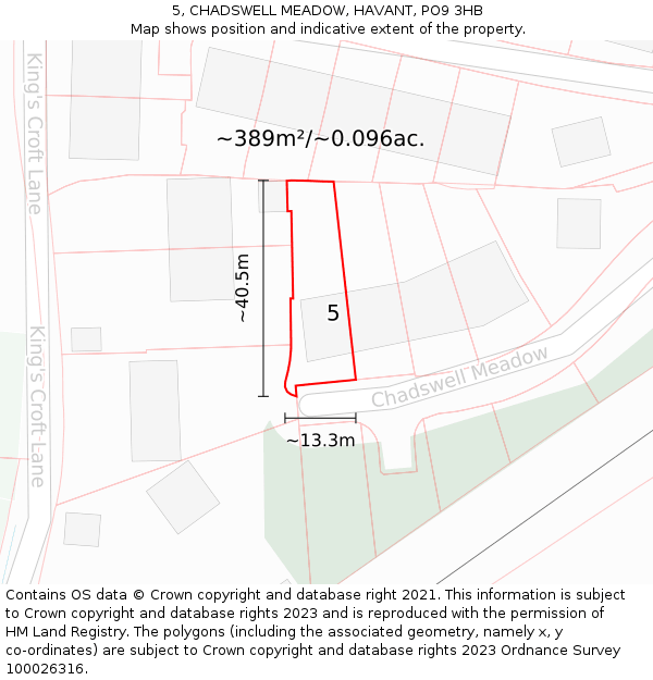 5, CHADSWELL MEADOW, HAVANT, PO9 3HB: Plot and title map
