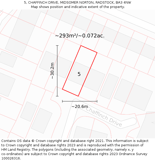 5, CHAFFINCH DRIVE, MIDSOMER NORTON, RADSTOCK, BA3 4NW: Plot and title map