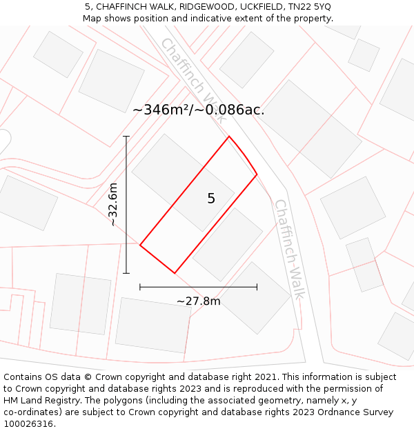 5, CHAFFINCH WALK, RIDGEWOOD, UCKFIELD, TN22 5YQ: Plot and title map