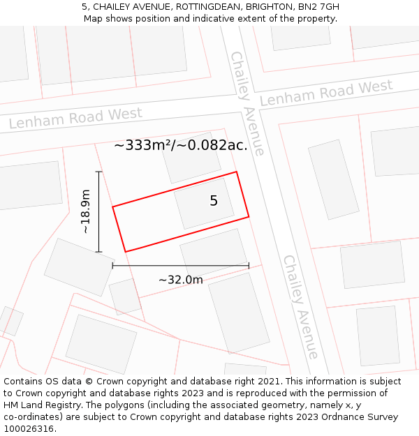 5, CHAILEY AVENUE, ROTTINGDEAN, BRIGHTON, BN2 7GH: Plot and title map