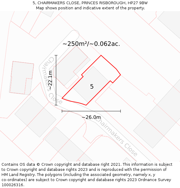 5, CHAIRMAKERS CLOSE, PRINCES RISBOROUGH, HP27 9BW: Plot and title map