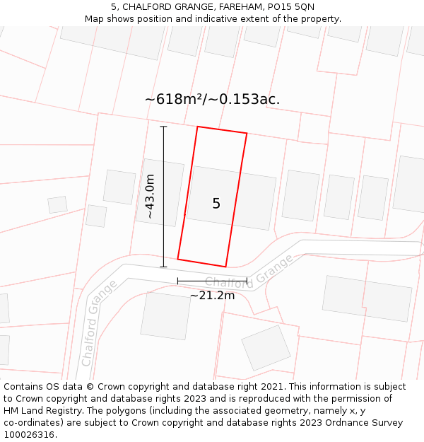 5, CHALFORD GRANGE, FAREHAM, PO15 5QN: Plot and title map