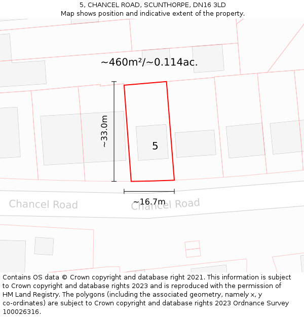 5, CHANCEL ROAD, SCUNTHORPE, DN16 3LD: Plot and title map