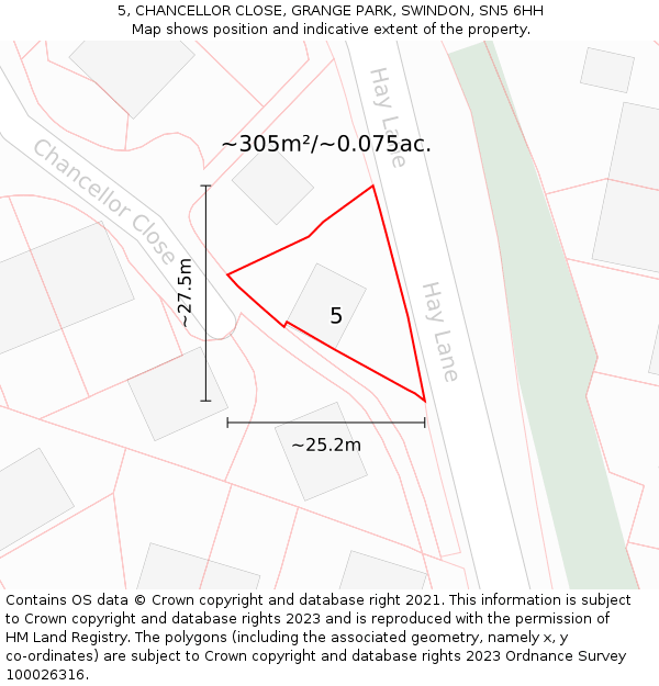 5, CHANCELLOR CLOSE, GRANGE PARK, SWINDON, SN5 6HH: Plot and title map