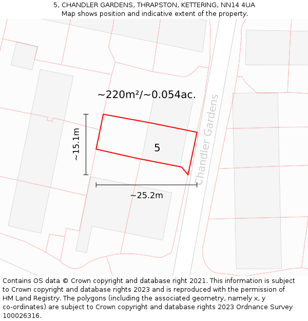 5, CHANDLER GARDENS, THRAPSTON, KETTERING, NN14 4UA: Plot and title map