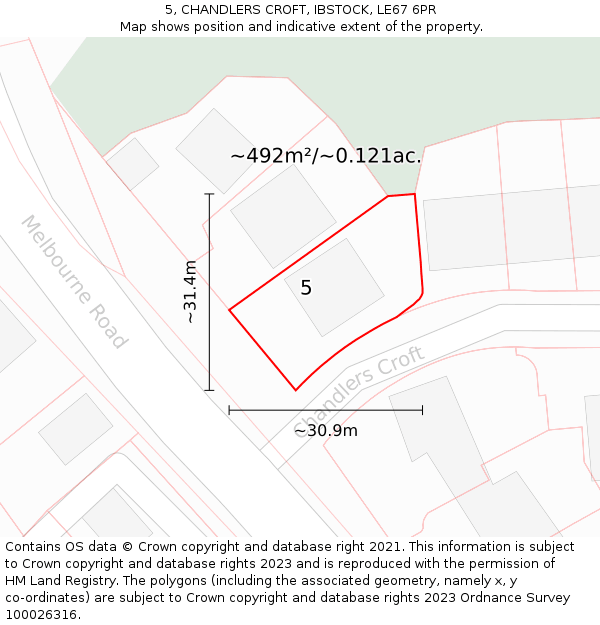 5, CHANDLERS CROFT, IBSTOCK, LE67 6PR: Plot and title map