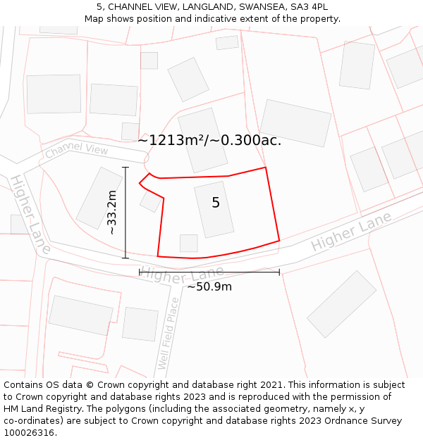 5, CHANNEL VIEW, LANGLAND, SWANSEA, SA3 4PL: Plot and title map