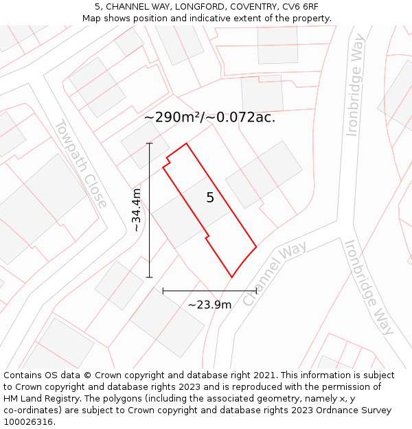 5, CHANNEL WAY, LONGFORD, COVENTRY, CV6 6RF: Plot and title map