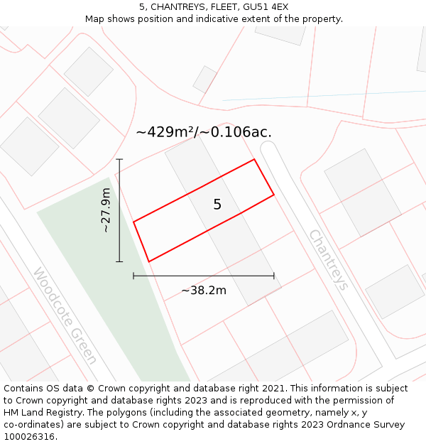 5, CHANTREYS, FLEET, GU51 4EX: Plot and title map