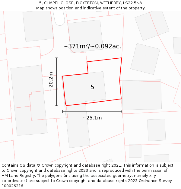 5, CHAPEL CLOSE, BICKERTON, WETHERBY, LS22 5NA: Plot and title map