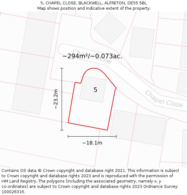 5, CHAPEL CLOSE, BLACKWELL, ALFRETON, DE55 5BL: Plot and title map