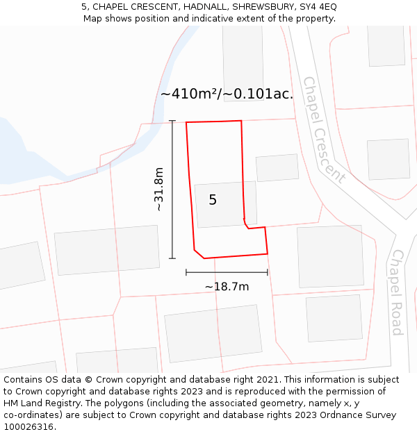 5, CHAPEL CRESCENT, HADNALL, SHREWSBURY, SY4 4EQ: Plot and title map