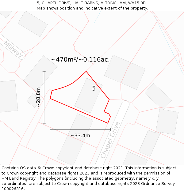 5, CHAPEL DRIVE, HALE BARNS, ALTRINCHAM, WA15 0BL: Plot and title map
