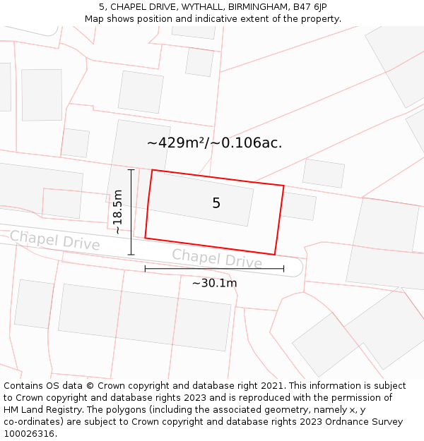 5, CHAPEL DRIVE, WYTHALL, BIRMINGHAM, B47 6JP: Plot and title map