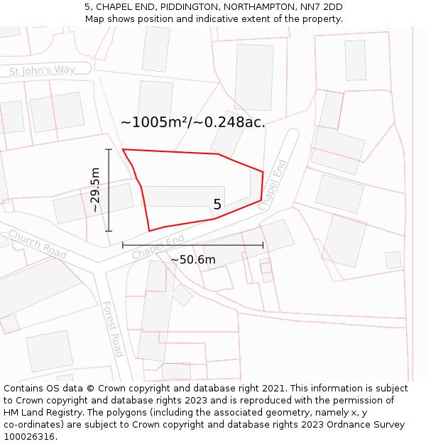 5, CHAPEL END, PIDDINGTON, NORTHAMPTON, NN7 2DD: Plot and title map