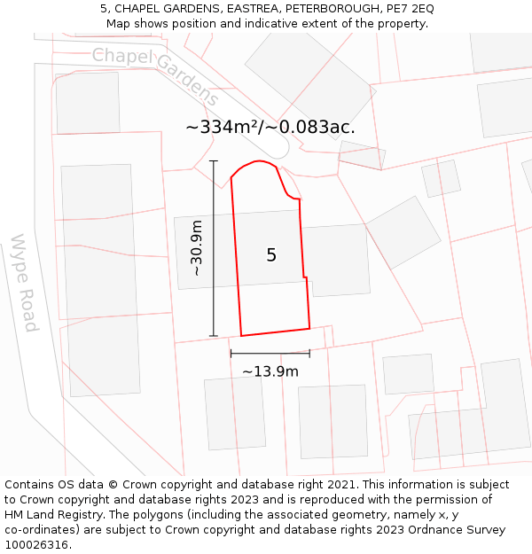 5, CHAPEL GARDENS, EASTREA, PETERBOROUGH, PE7 2EQ: Plot and title map