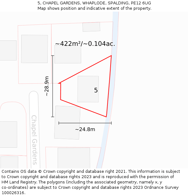 5, CHAPEL GARDENS, WHAPLODE, SPALDING, PE12 6UG: Plot and title map