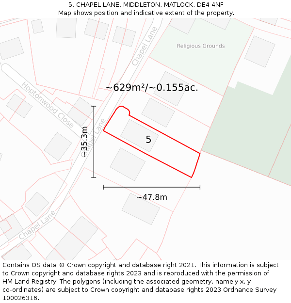 5, CHAPEL LANE, MIDDLETON, MATLOCK, DE4 4NF: Plot and title map