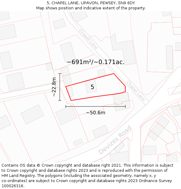 5, CHAPEL LANE, UPAVON, PEWSEY, SN9 6DY: Plot and title map