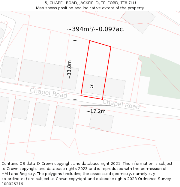 5, CHAPEL ROAD, JACKFIELD, TELFORD, TF8 7LU: Plot and title map